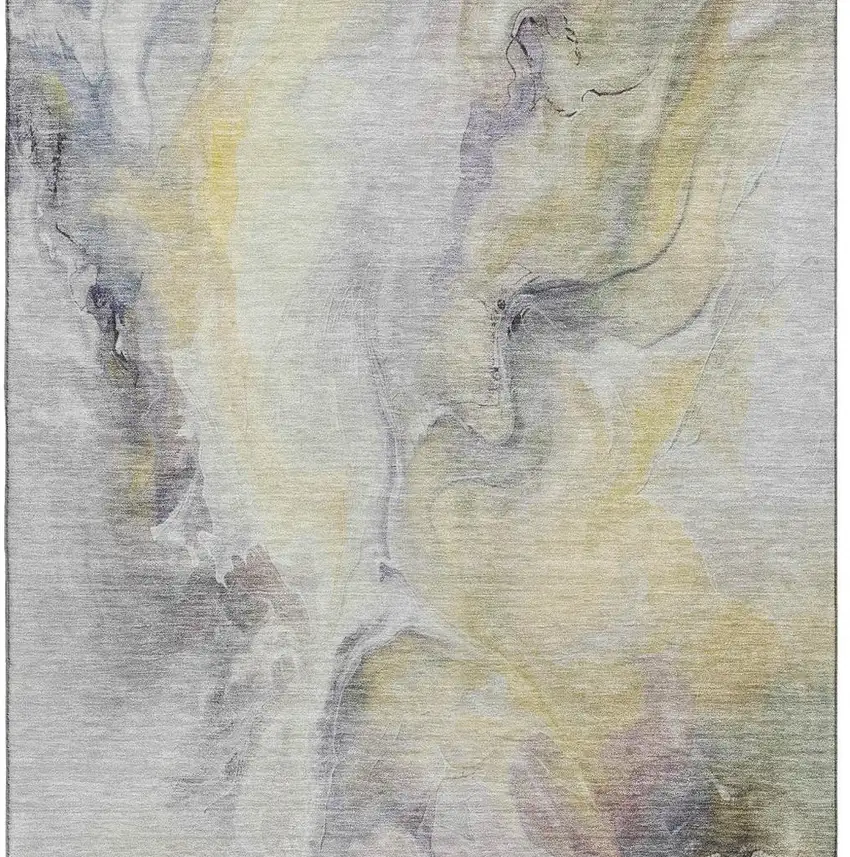 Gold Gray And Silver Abstract Washable Area Rug With UV Protection Photo 3