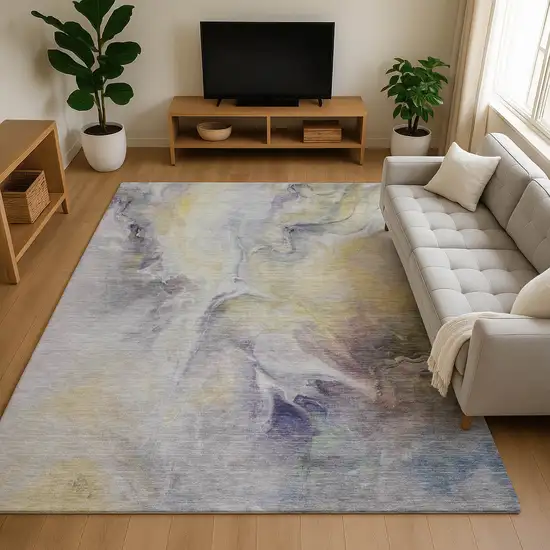 Gold Gray And Silver Abstract Washable Area Rug With UV Protection Photo 4