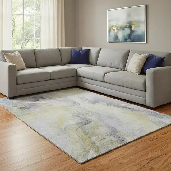 Gold Gray And Silver Abstract Washable Area Rug With UV Protection Photo 2