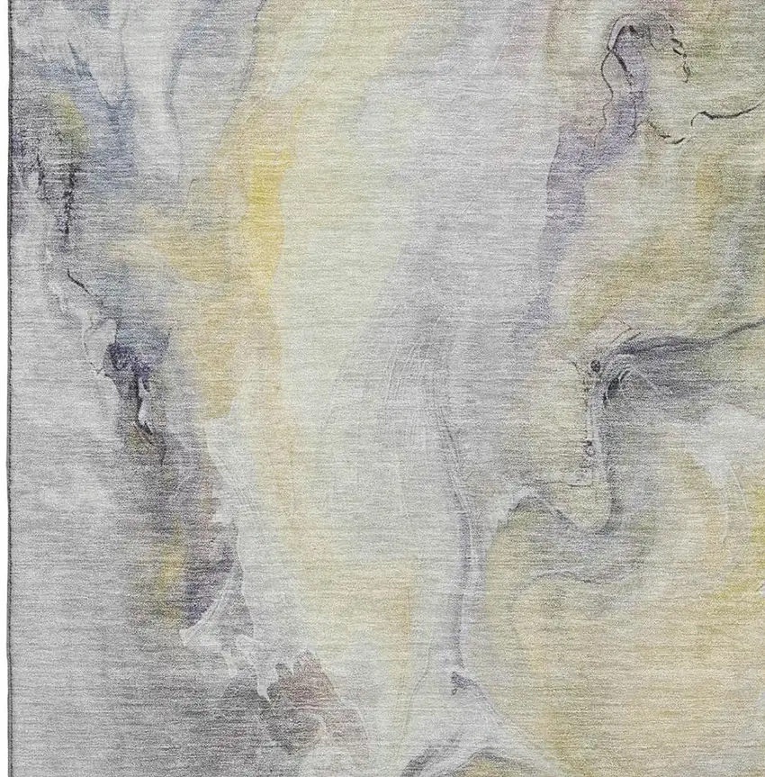 Gold Gray And Silver Abstract Washable Area Rug With UV Protection Photo 2
