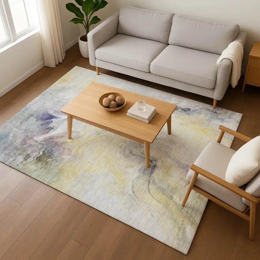 Gold Gray And Silver Abstract Washable Area Rug With UV Protection Photo 5