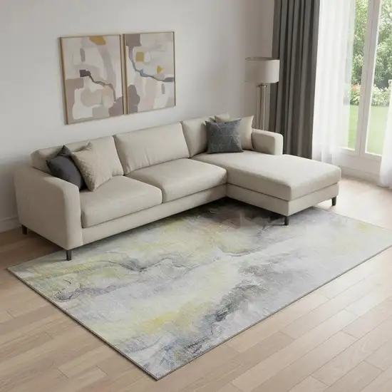 Gold Gray And Silver Abstract Washable Area Rug With UV Protection Photo 2