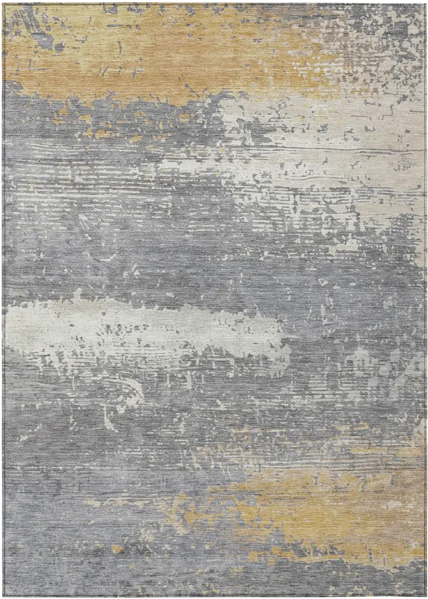 Gold Gray And Silver Abstract Washable Indoor Outdoor Area Rug Photo 8