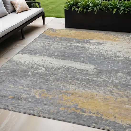 Gold Gray And Silver Abstract Washable Indoor Outdoor Area Rug Photo 2