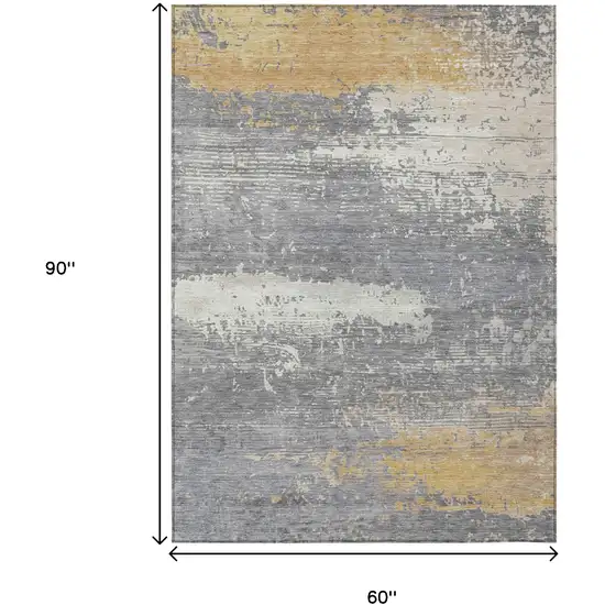 Gold Gray And Silver Abstract Washable Indoor Outdoor Area Rug Photo 9