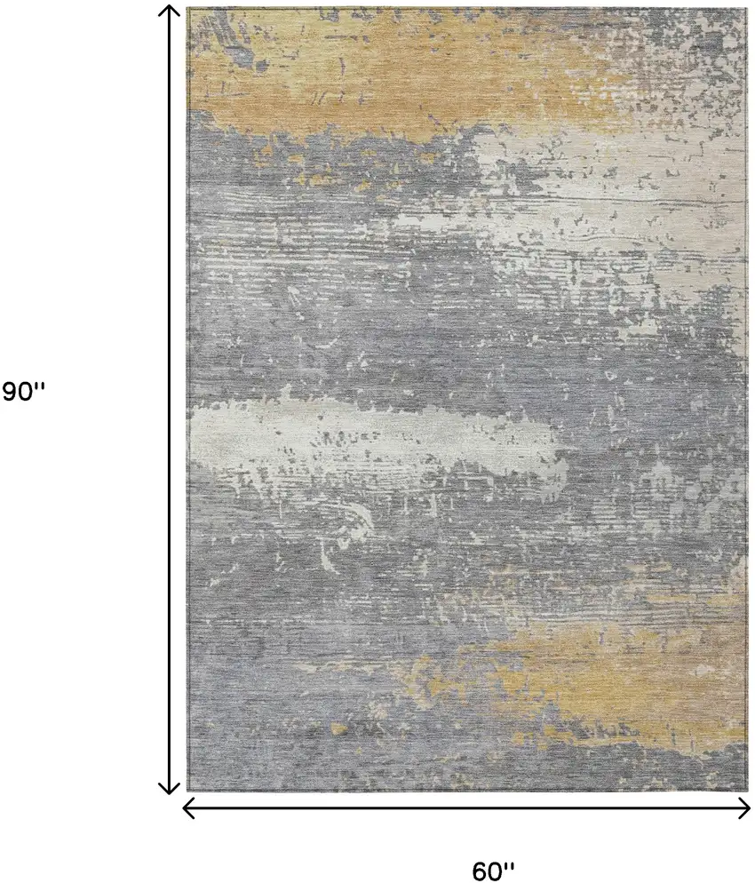 Gold Gray And Silver Abstract Washable Indoor Outdoor Area Rug Photo 9