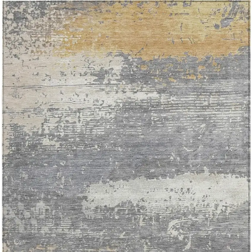 Gold Gray And Silver Abstract Washable Indoor Outdoor Area Rug Photo 3