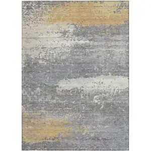 Photo of Gold Gray And Silver Abstract Washable Indoor Outdoor Area Rug