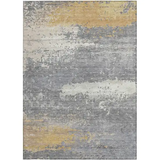Gold Gray And Silver Abstract Washable Indoor Outdoor Area Rug Photo 9