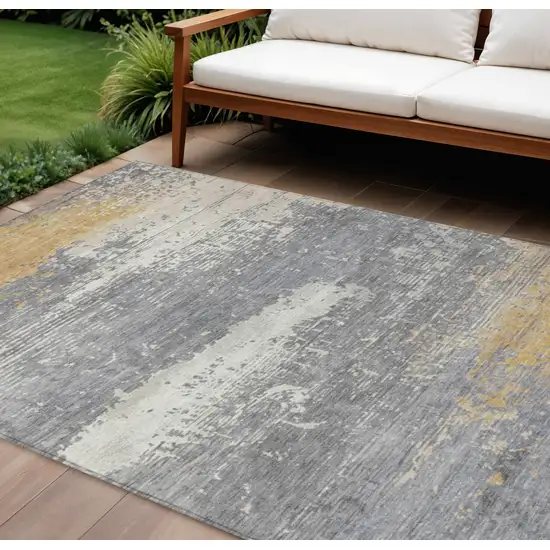 Gold Gray And Silver Abstract Washable Indoor Outdoor Area Rug Photo 2