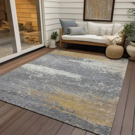 Gold Gray And Silver Abstract Washable Indoor Outdoor Area Rug Photo 5