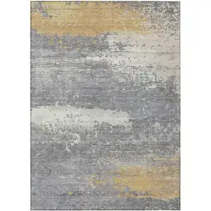Photo of Gold Gray And Silver Abstract Washable Indoor Outdoor Area Rug