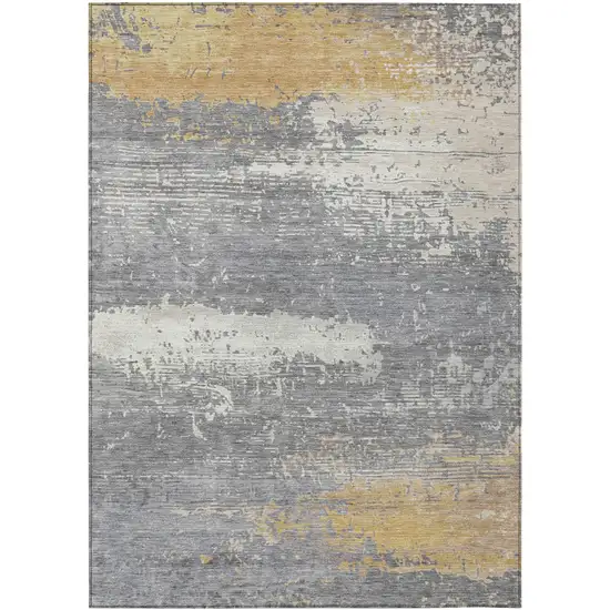 Gold Gray And Silver Abstract Washable Indoor Outdoor Area Rug Photo 1
