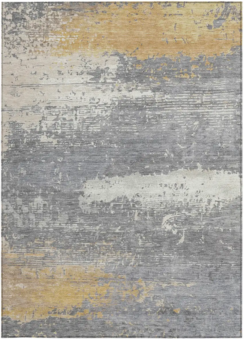 Gold Gray And Silver Abstract Washable Indoor Outdoor Area Rug Photo 4