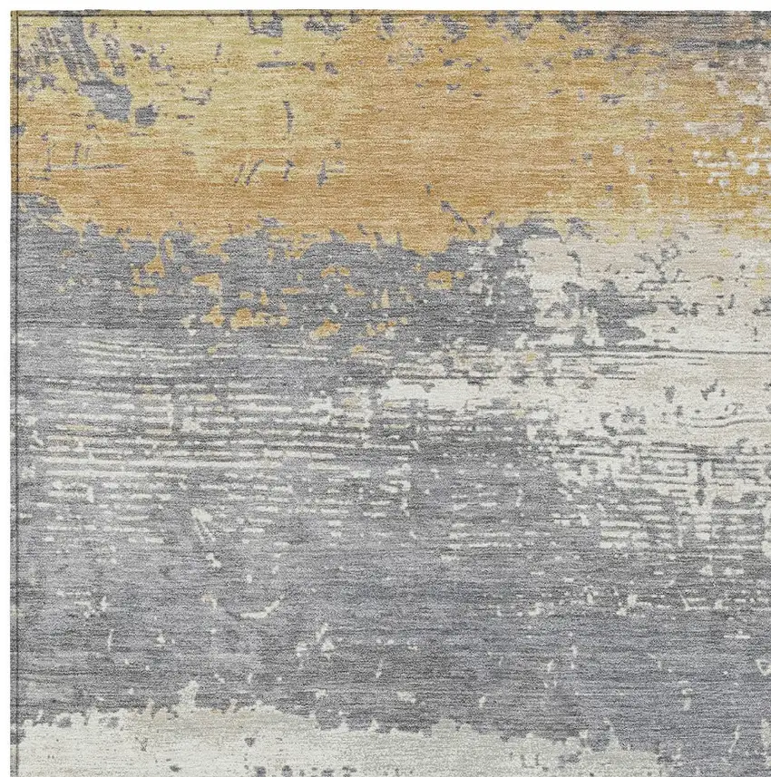 Gold Gray And Silver Abstract Washable Indoor Outdoor Area Rug Photo 8