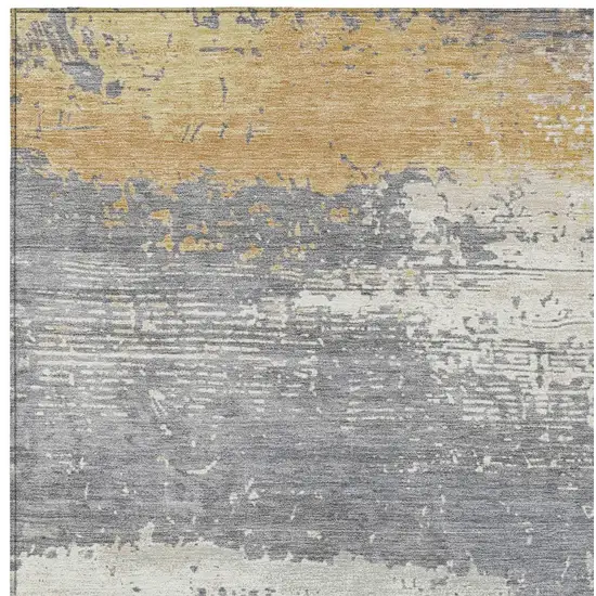Gold Gray And Silver Abstract Washable Indoor Outdoor Area Rug Photo 8