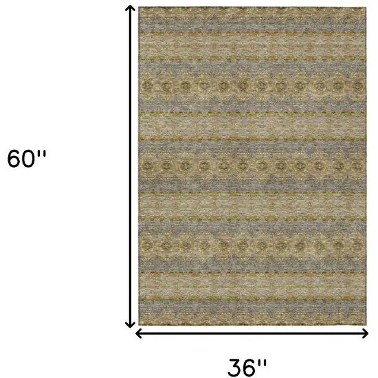 Gold Gray And Silver Floral Medallion Washable Indoor Outdoor Area Rug Photo 3