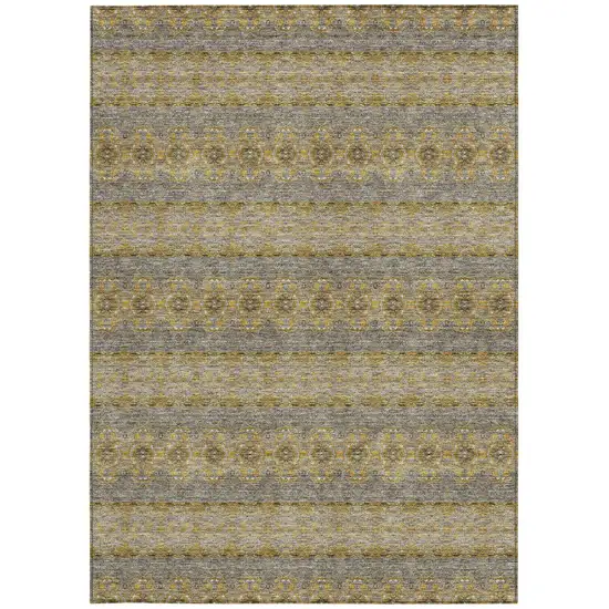Gold Gray And Silver Floral Medallion Washable Indoor Outdoor Area Rug Photo 5