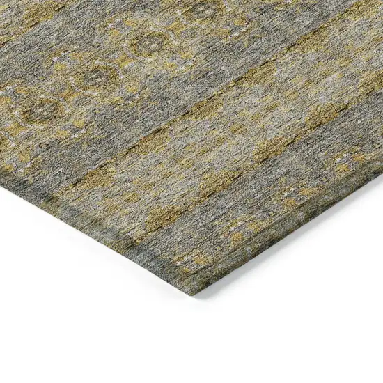 Gold Gray And Silver Floral Medallion Washable Indoor Outdoor Area Rug Photo 4