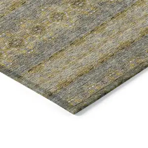 Photo of Gold Gray And Silver Floral Medallion Washable Indoor Outdoor Area Rug