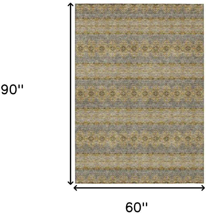 Gold Gray And Silver Floral Medallion Washable Indoor Outdoor Area Rug Photo 3