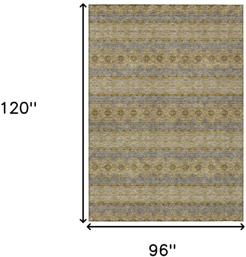Gold Gray And Silver Floral Medallion Washable Indoor Outdoor Area Rug Photo 3