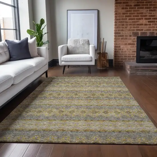 Gold Gray And Silver Floral Medallion Washable Indoor Outdoor Area Rug Photo 7