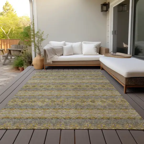 Gold Gray And Silver Floral Medallion Washable Indoor Outdoor Area Rug Photo 6