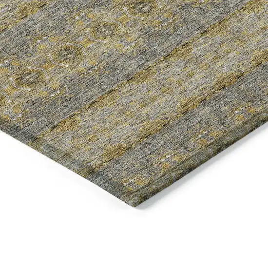 Gold Gray And Silver Floral Medallion Washable Indoor Outdoor Area Rug Photo 4