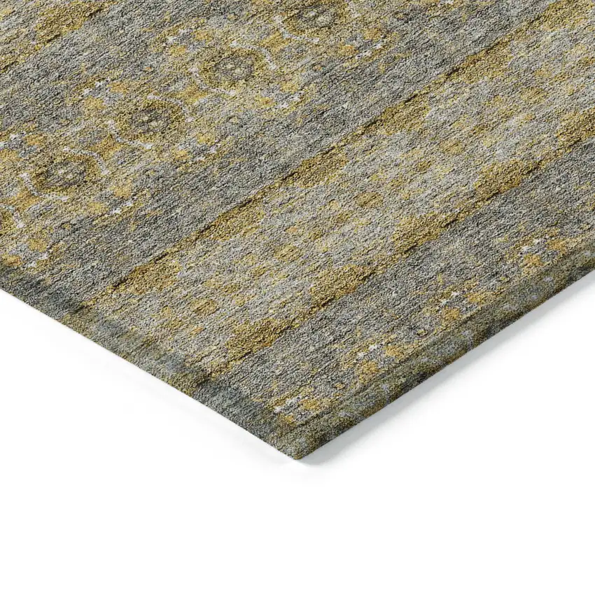 Gold Gray And Silver Floral Medallion Washable Indoor Outdoor Area Rug Photo 4