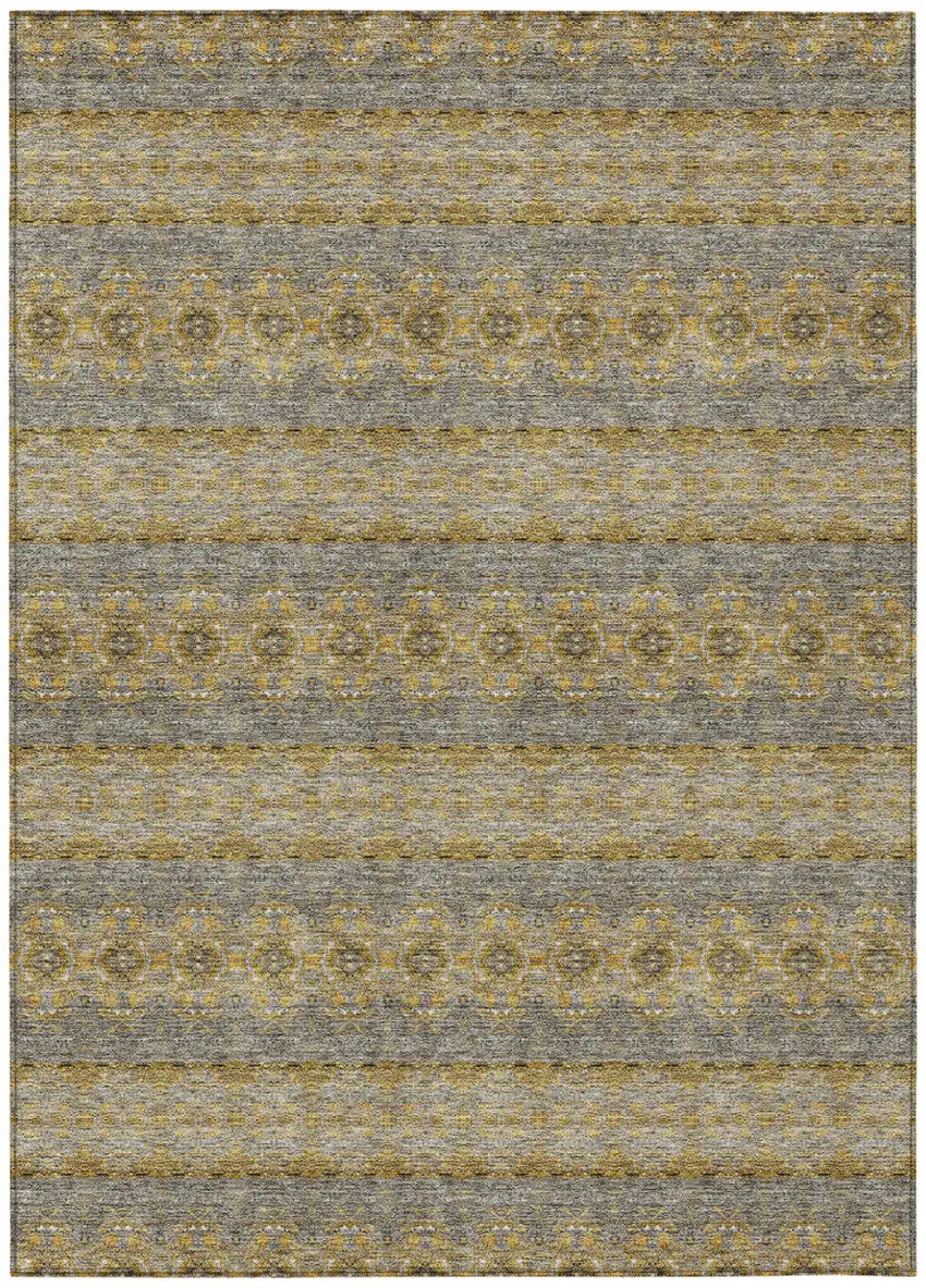 Gold Gray And Silver Floral Medallion Washable Indoor Outdoor Area Rug Photo 2