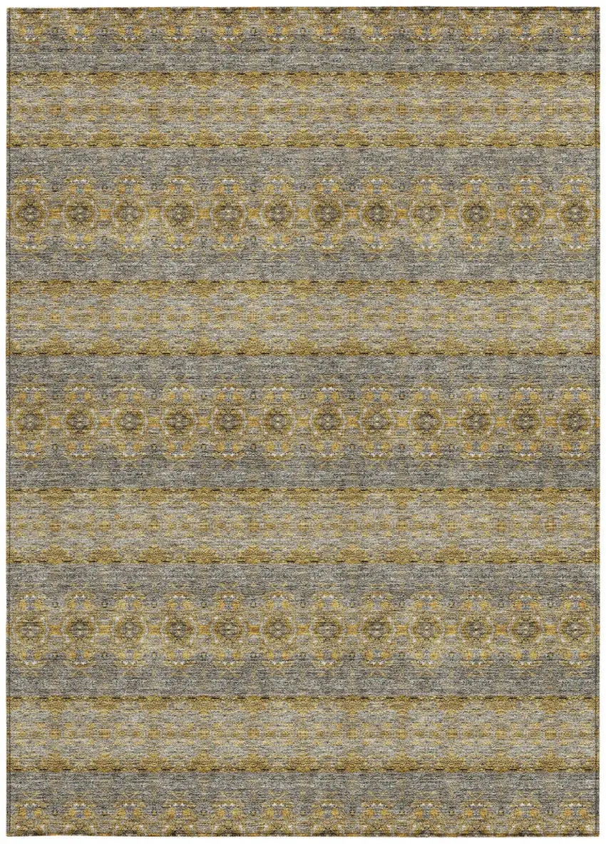 Gold Gray And Silver Floral Medallion Washable Indoor Outdoor Area Rug Photo 5
