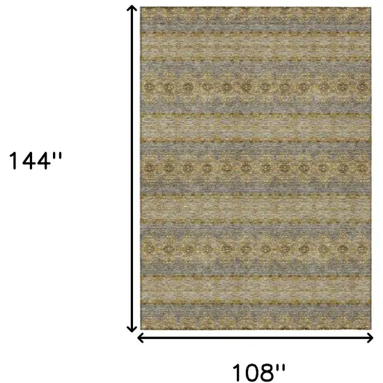 Gold Gray And Silver Floral Medallion Washable Indoor Outdoor Area Rug Photo 3