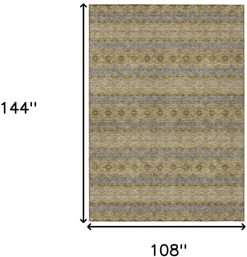 Gold Gray And Silver Floral Medallion Washable Indoor Outdoor Area Rug Photo 3