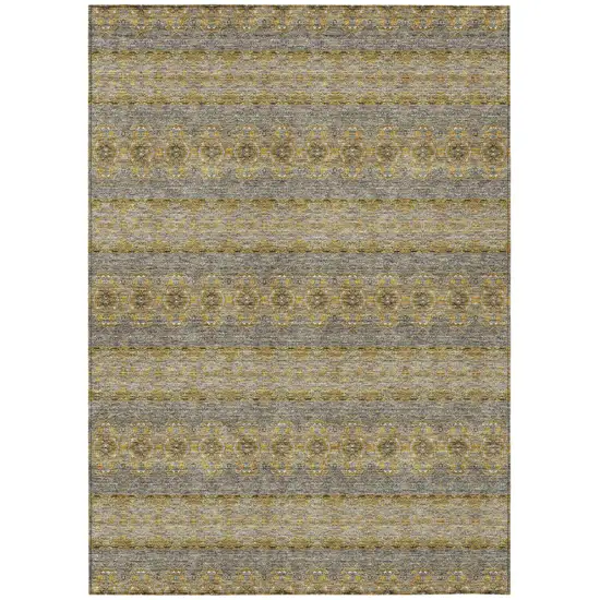 Gold Gray And Silver Floral Medallion Washable Indoor Outdoor Area Rug Photo 2