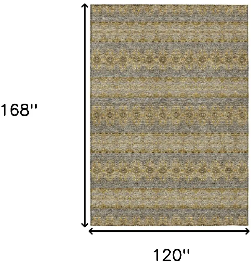 Gold Gray And Silver Floral Medallion Washable Indoor Outdoor Area Rug Photo 3