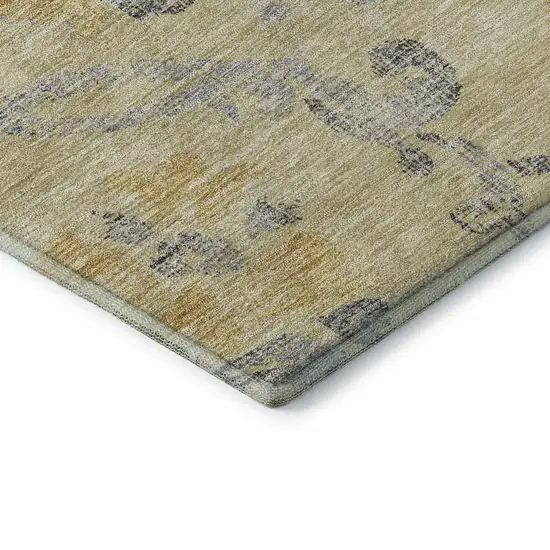 Gold Gray And Silver Floral Washable Area Rug With UV Protection Photo 7