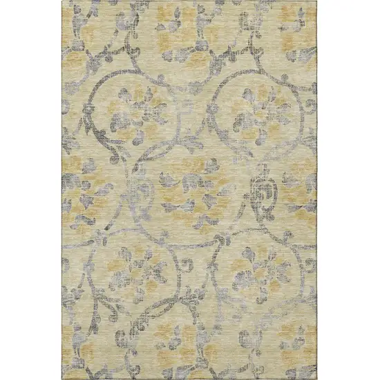 Gold Gray And Silver Floral Washable Area Rug With UV Protection Photo 3