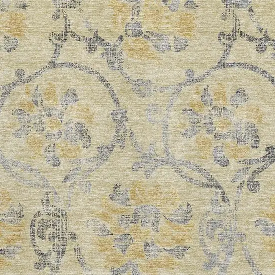 Gold Gray And Silver Floral Washable Area Rug With UV Protection Photo 3