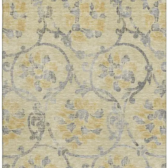 Gold Gray And Silver Floral Washable Area Rug With UV Protection Photo 4