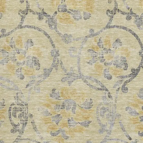 Gold Gray And Silver Floral Washable Area Rug With UV Protection Photo 3