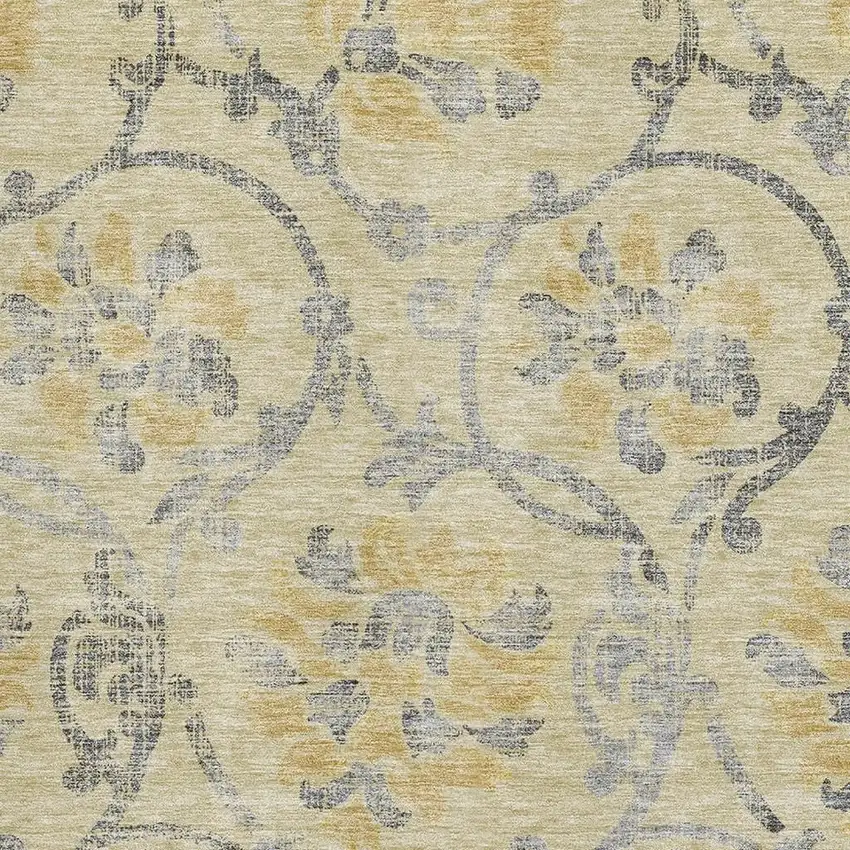 Gold Gray And Silver Floral Washable Area Rug With UV Protection Photo 3