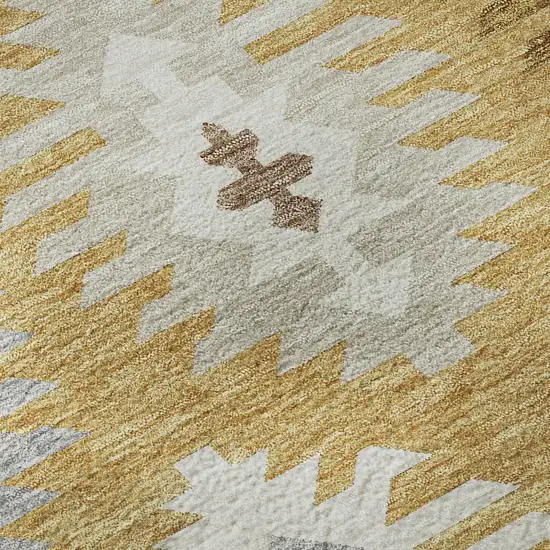 Gold Gray And Silver Southwestern Washable Area Rug With UV Protection Photo 9