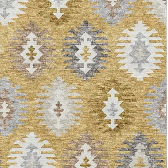Gold Gray And Silver Southwestern Washable Area Rug With UV Protection Photo 2