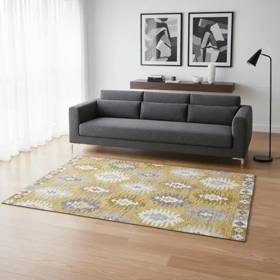 Gold Gray And Silver Southwestern Washable Area Rug With UV Protection Photo 2