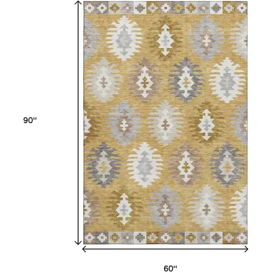 Gold Gray And Silver Southwestern Washable Area Rug With UV Protection Photo 8