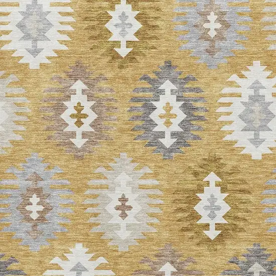 Gold Gray And Silver Southwestern Washable Area Rug With UV Protection Photo 2