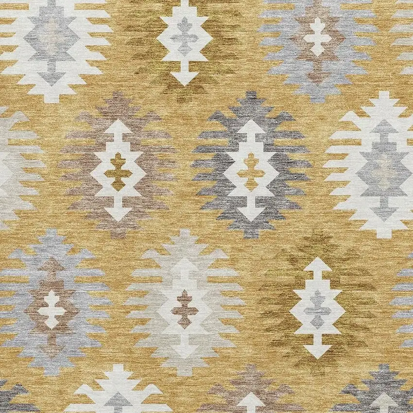 Gold Gray And Silver Southwestern Washable Area Rug With UV Protection Photo 2