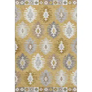 Photo of Gold Gray And Silver Southwestern Washable Area Rug With UV Protection