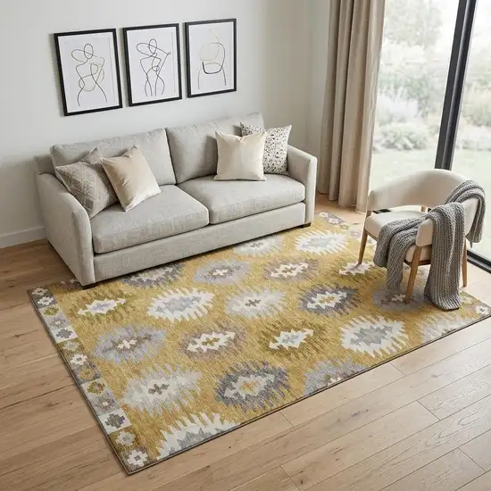Gold Gray And Silver Southwestern Washable Area Rug With UV Protection Photo 1